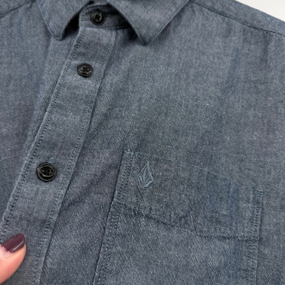Volcom Shirt Men Large Blue Button Up Long Sleeve Classic Fit Casual Skater - Picture 5 of 12